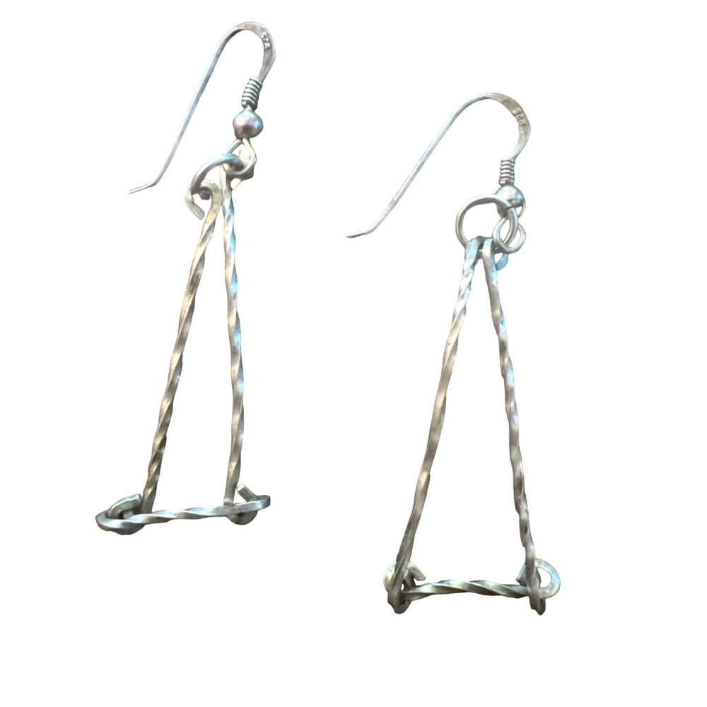 Vintage 925 Silver Drop Triange Pierced Earrings Marked Lightweight